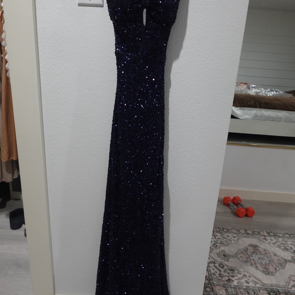 Sparkling Midnight Blue Backless Dress